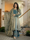 Elegant Ice Blue Embroidered Anarkali Suit Set with Dupatta