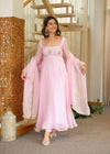 Nisha Baby Pink Embroidered Anarkali Suit Set with Dupatta