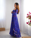 Bandhej Blue Soft Chiffon Forest Designer Anarkali Gown