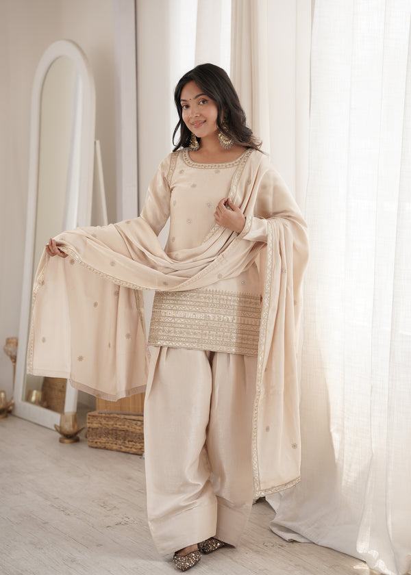 Royal Ivory Punjabi Suit with Embellished Dupatta