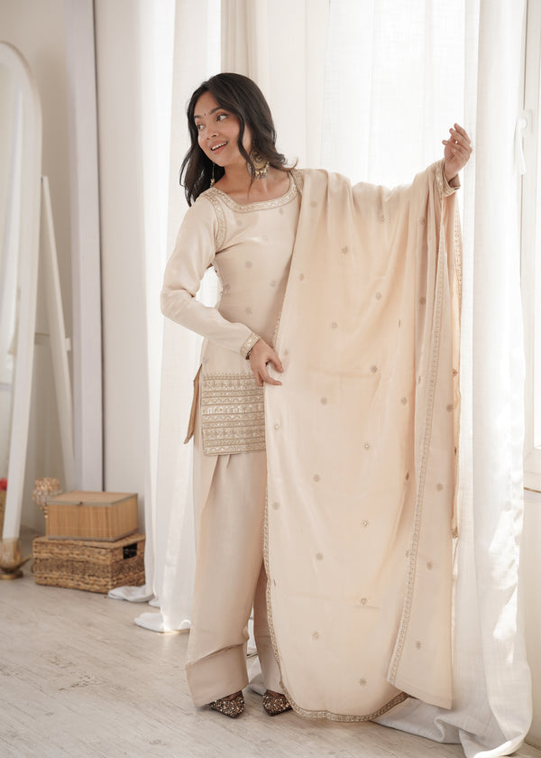 Royal Ivory Punjabi Suit with Embellished Dupatta