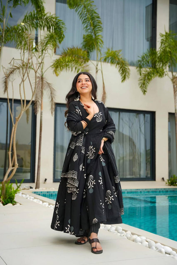 VAVITRA'S PURE COTTON BLACK ANARKALI SUIT SET