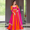 Royal Orange & Pink Embroidered Anarkali Gown with Dupatta