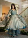 Elegant Ice Blue Embroidered Anarkali Suit Set with Dupatta