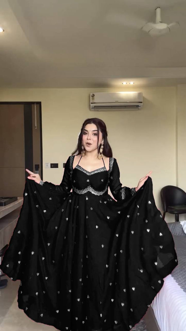 Black Chilli Slit Anarkali Premium Suit Set