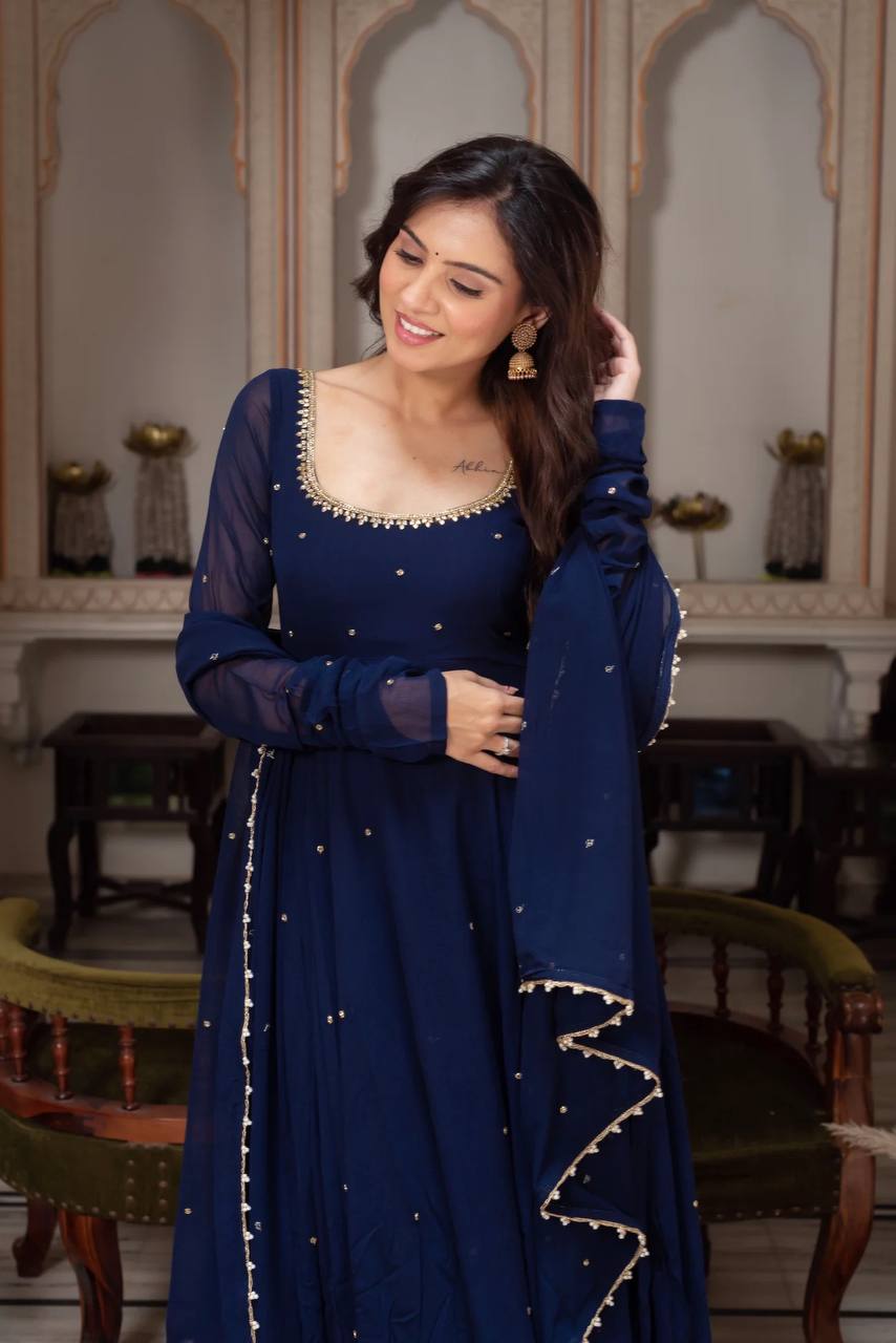 Priti Blue Premium Anarkali Suit Set – Shanaya Clothing Priti Blue Premium Anarkali Suit Set – Shanaya Clothing