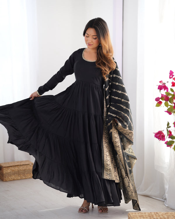 Burgundy Black Pure Soft Roman Silk Kalamkari Anarkali Gown