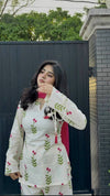 Ivory Floral Kurta Palazzo Set with Olive Green Dupatta