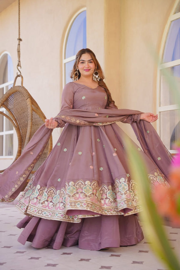 Meera Purple Embroidered Anarkali Suit Set with Dupatta