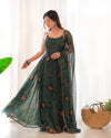 Lizza Green Bandhani Floral Pure Chiffon Anarkali Gown
