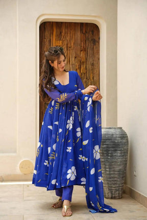 ROHINI BLUE FLORAL GEORGETTE SET 6011