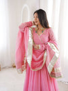 Lime Pink Flared Anarkali Suit Set with Dupatta