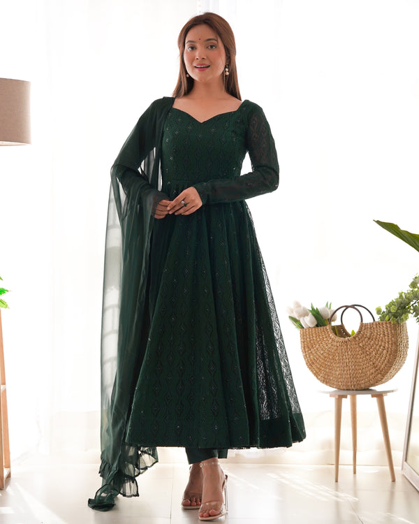 Green Embroidered Georgette Suit Set