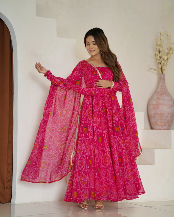 Bandhej Rani Soft Chiffon Forest Designer Anarkali Gown