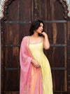Yellow Anarkali Suit Set with Pink Organza Dupatta Festive & Wedding Wear