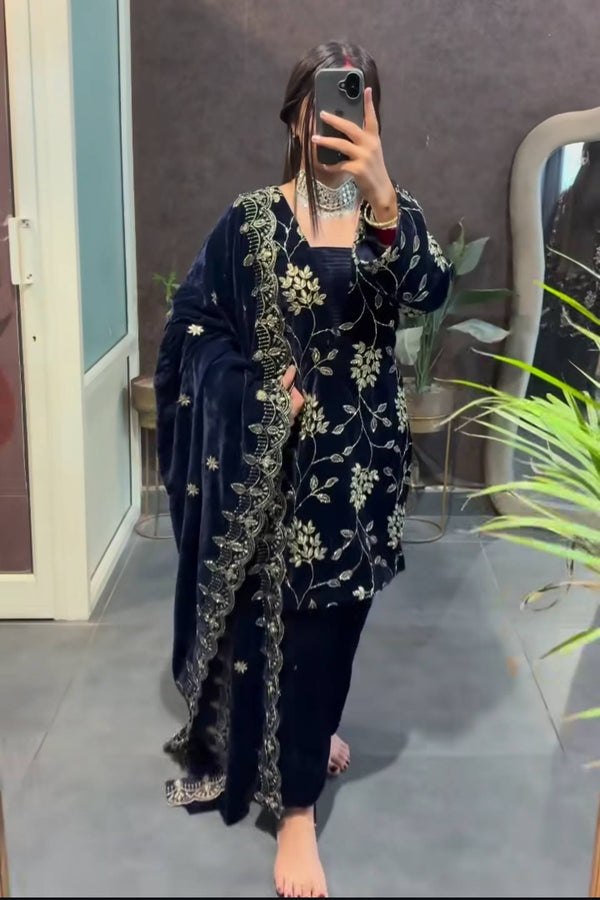 Blue Velvet Premium Fancy Suit Set