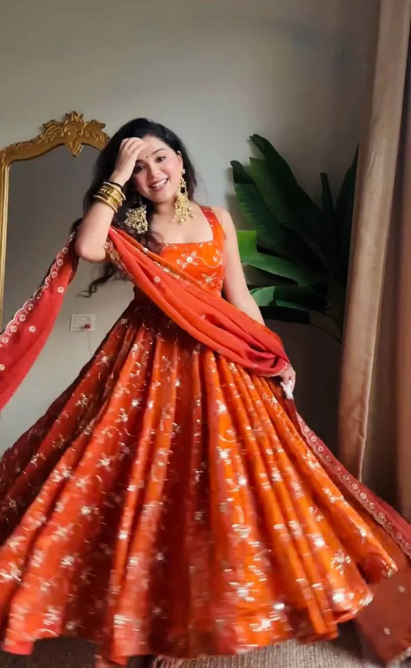 Radiant Elegance Orange Embroidered Anarkali Suit Set